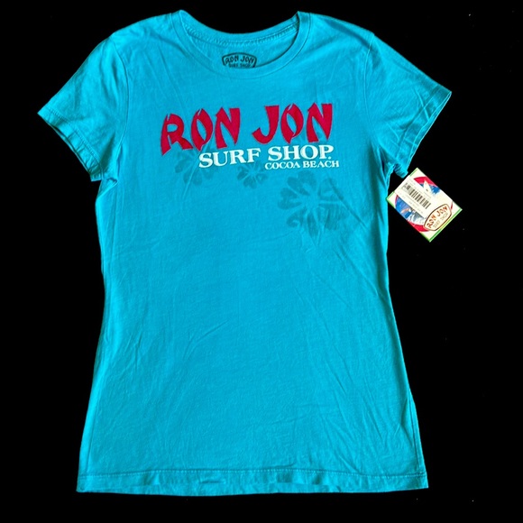 Ron Jon Surf Shop Cocoa Beach Aqua Blue Women's Short Sleeve T Shirt XL NEW - Picture 2 of 7